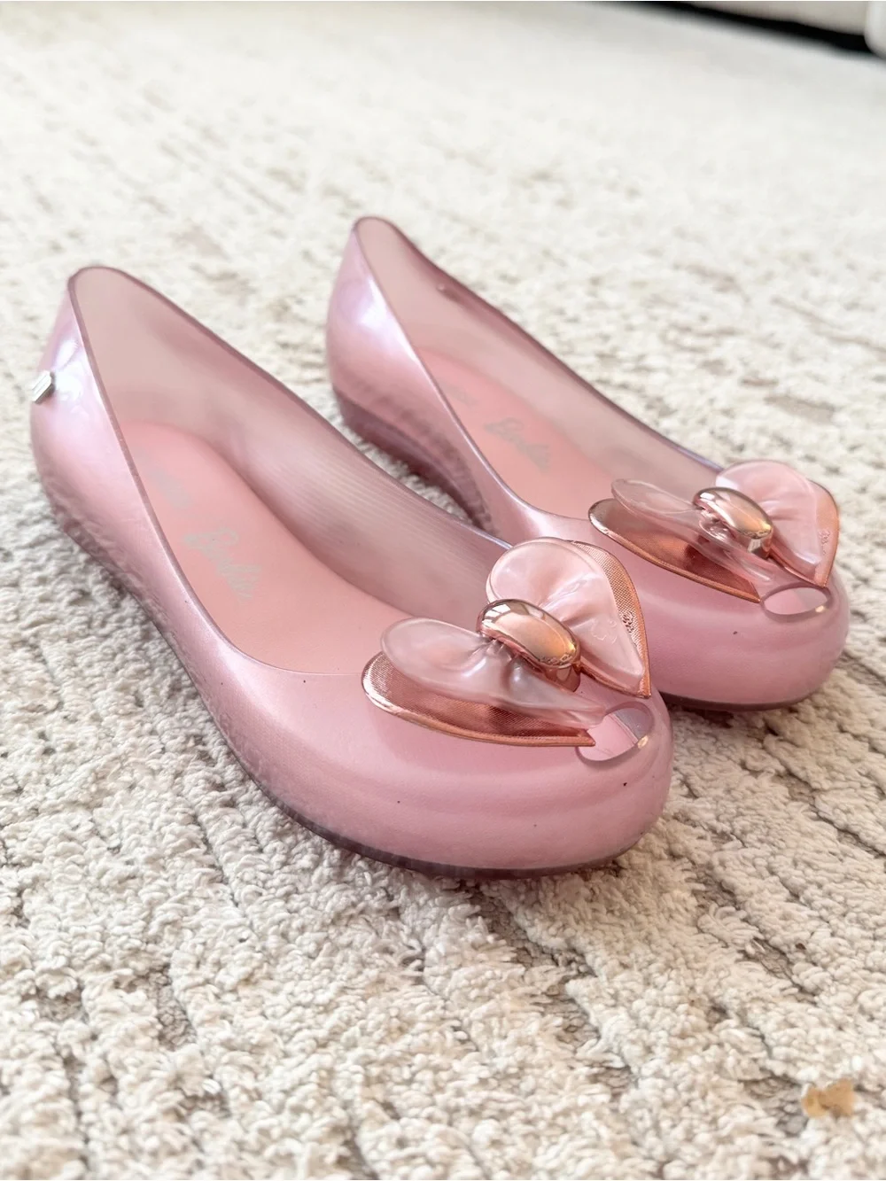 Mini Melissa Pink Jelly Flats with Metallic Heart Bow